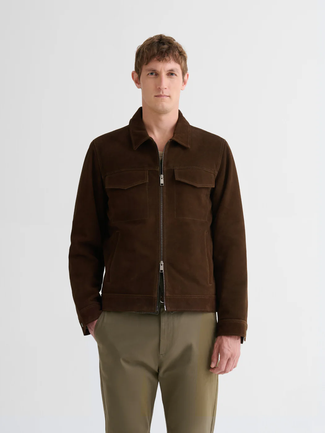 Blouson en cuir col chemise