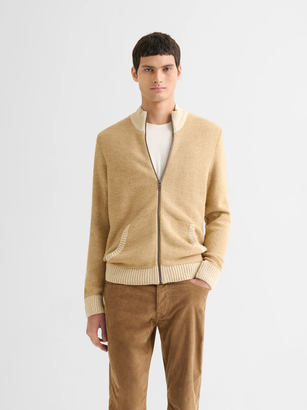 Cardigan col montant bicolore