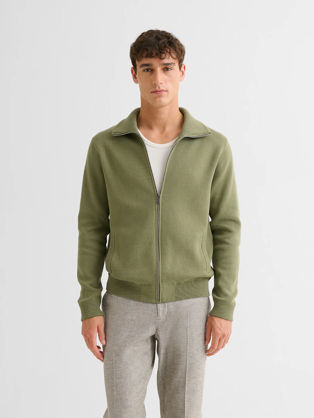 Cardigan col montant zippé en coton