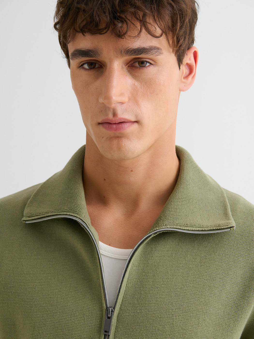 Cardigan col montant zippé en coton - Image 8