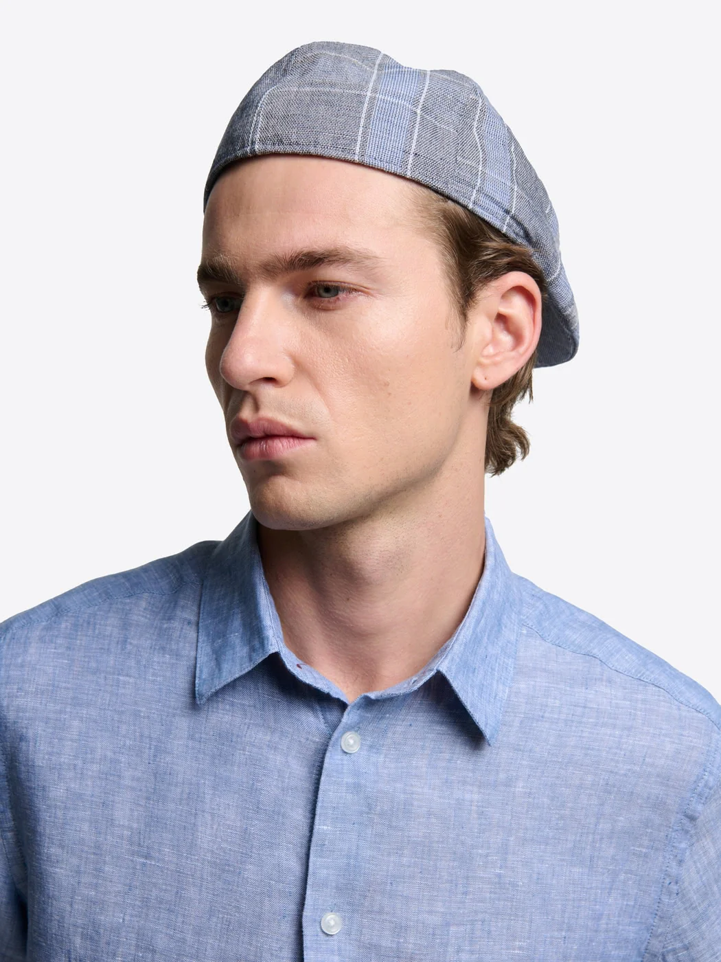 Casquette plate en lin à carreaux - Image 3