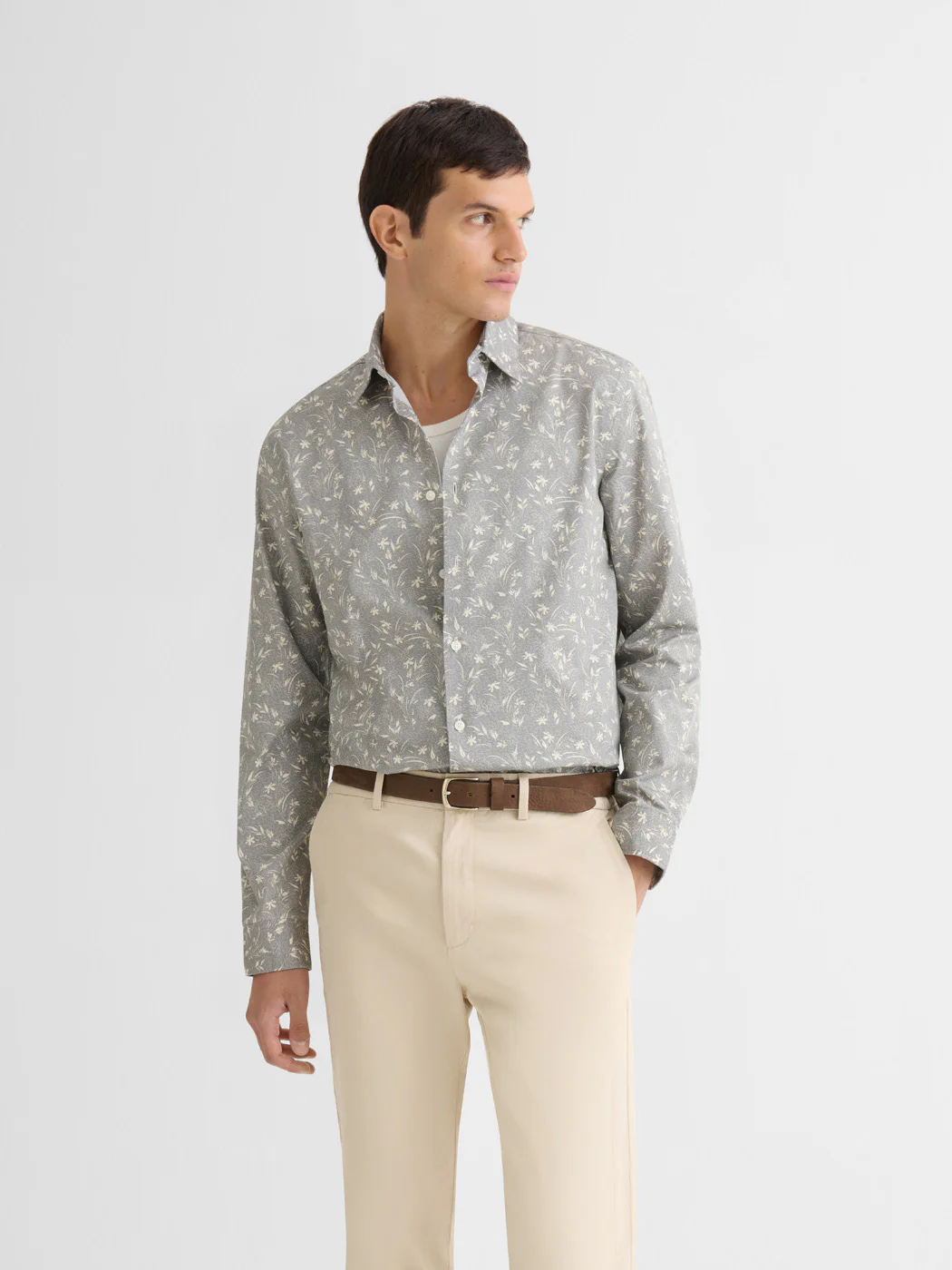 Chemise slim en coton fleurie