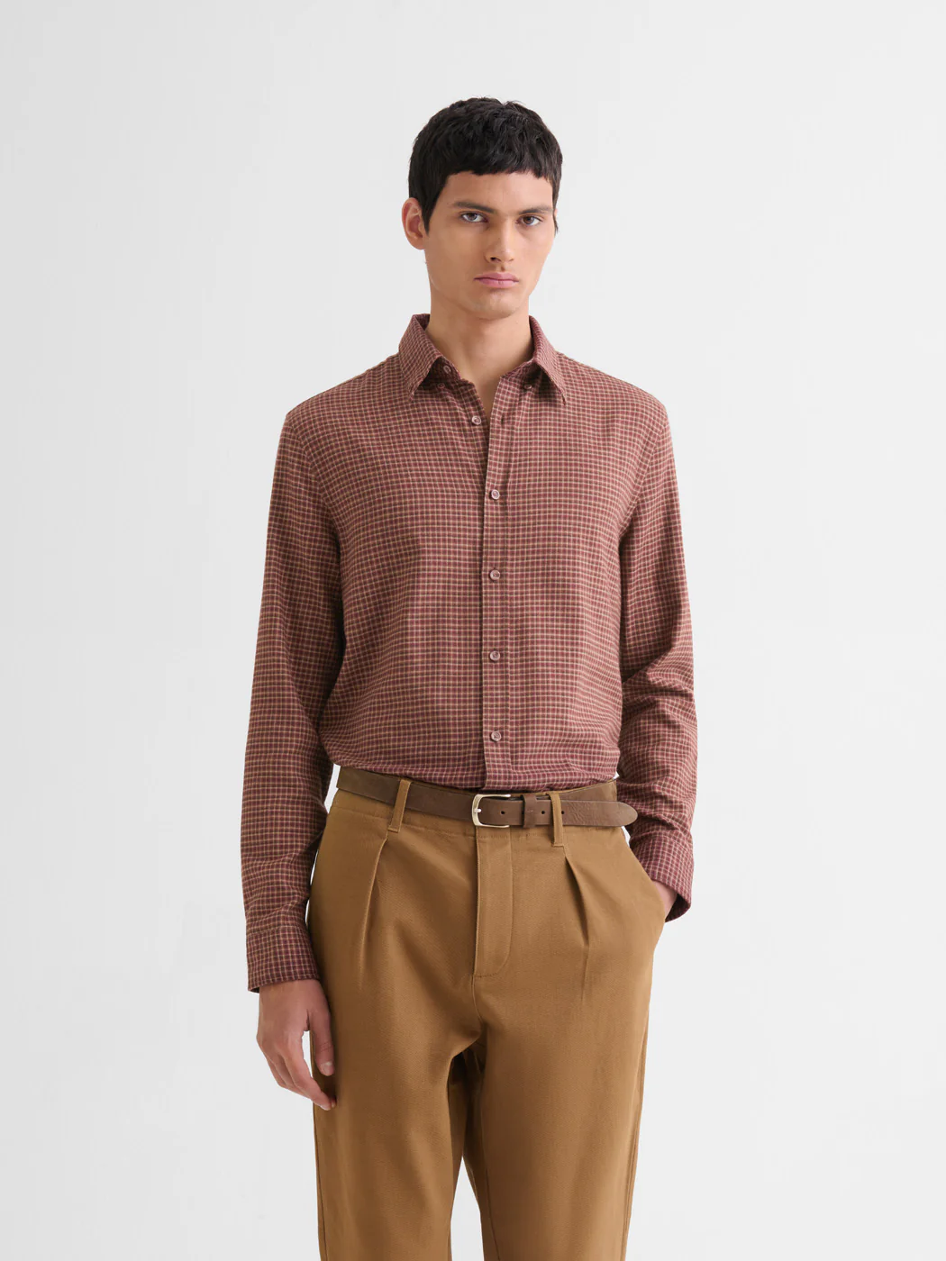 Chemise slim en coton Ă carreaux