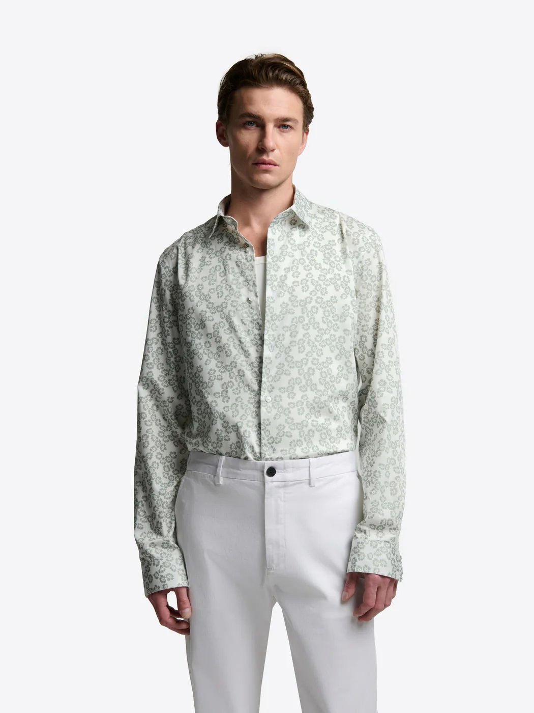 Chemise slim fleurie en coton