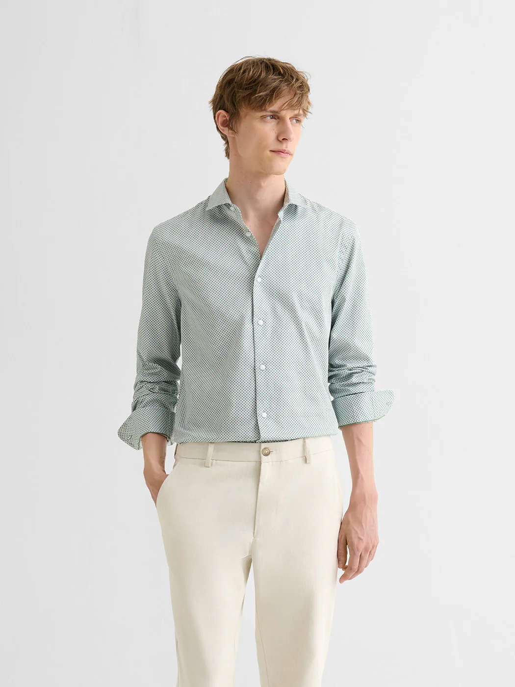 Chemise slim en coton à motif