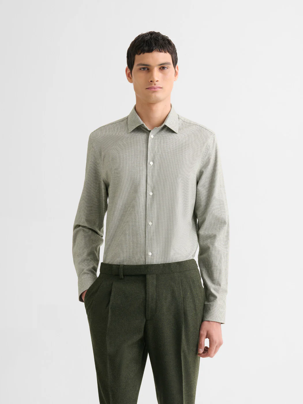 Chemise slim en coton Ă carreaux