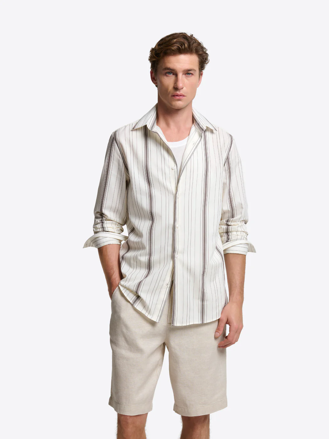 Chemise slim rayée en coton