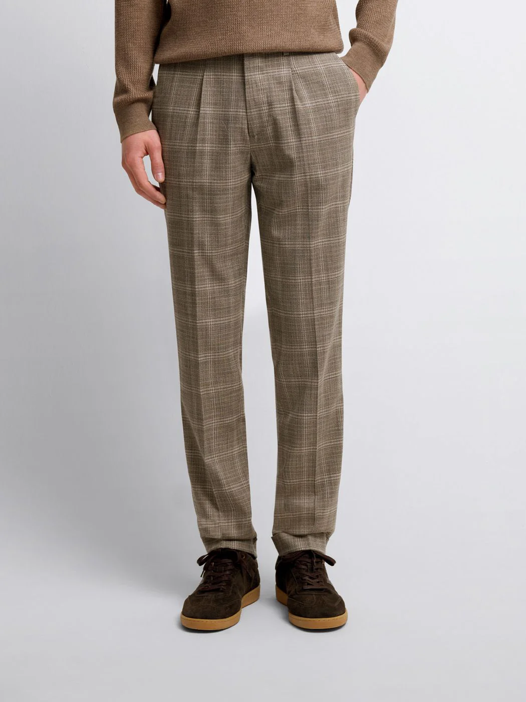 Costume 2 pièces slim beige à carreaux - Image 5