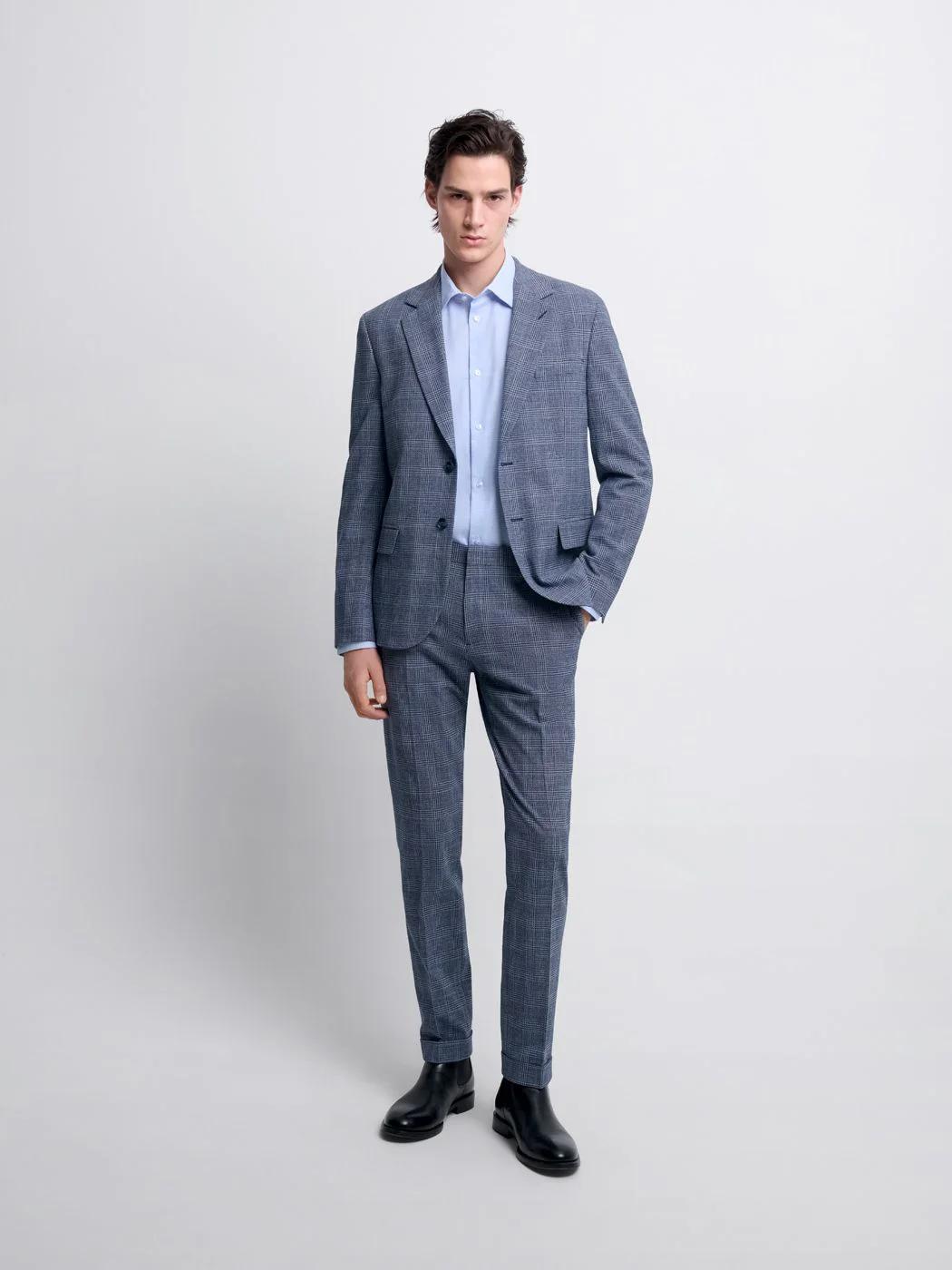 Costume 2 pièces slim bleu nuit à carreaux