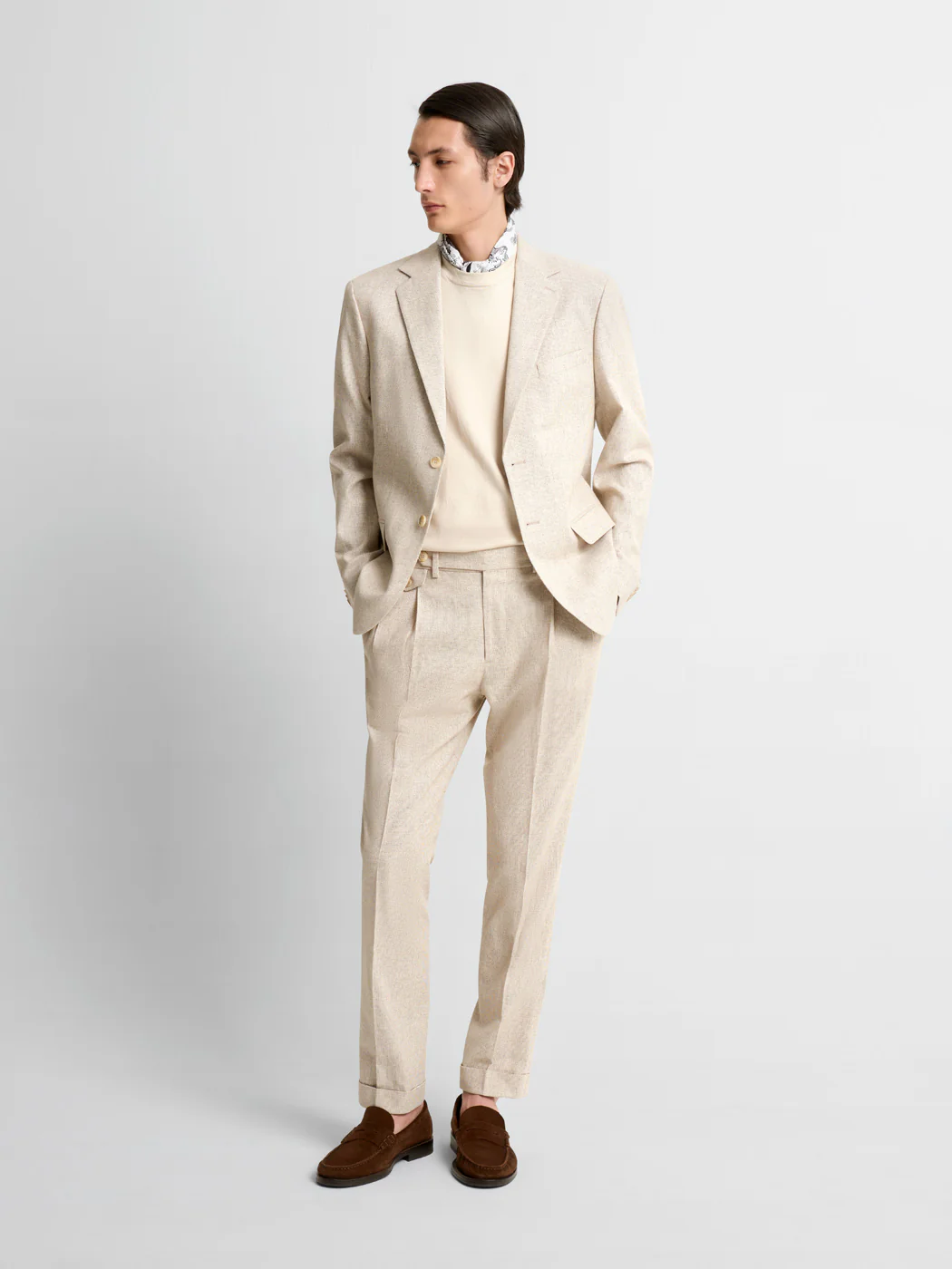Costume 2 pièces slim en lin mélangé beige - Image 2