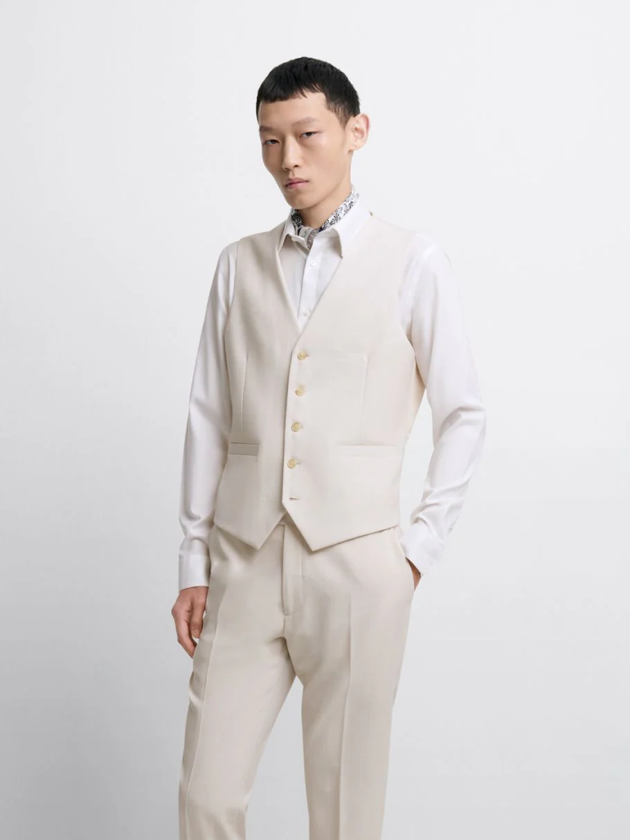 Costume 3 pièces slim blanc en laine mélangée - Image 8