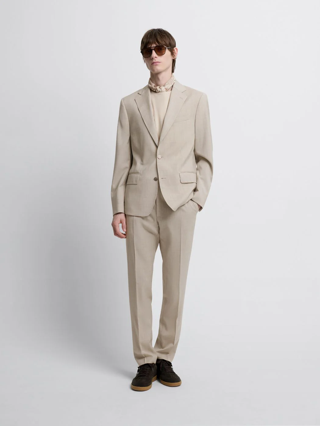Costume 3 pièces slim en laine beige clair - Image 10