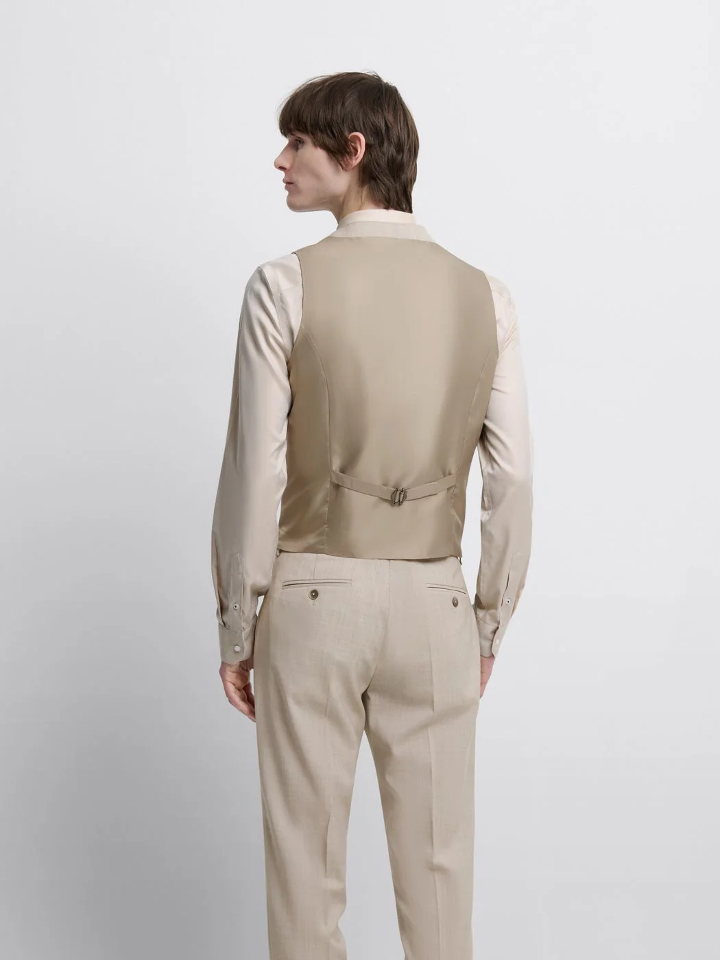 Costume 3 pièces slim en laine beige clair - Image 9