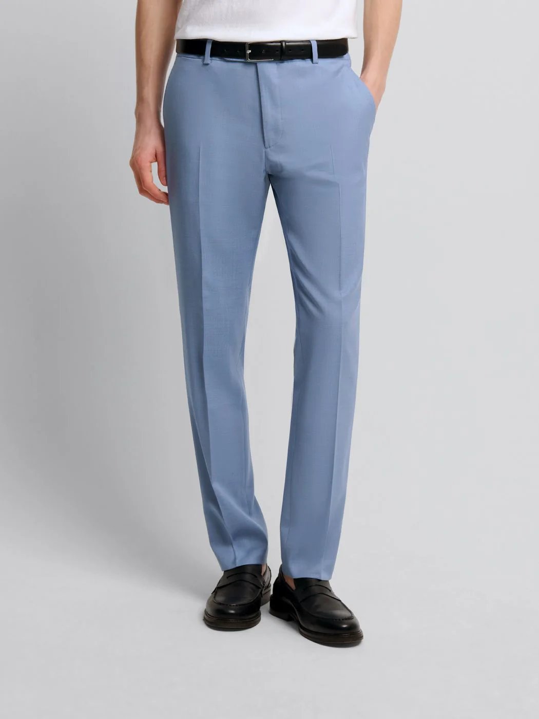 Costume 3 pièces slim en laine bleu clair - Image 6