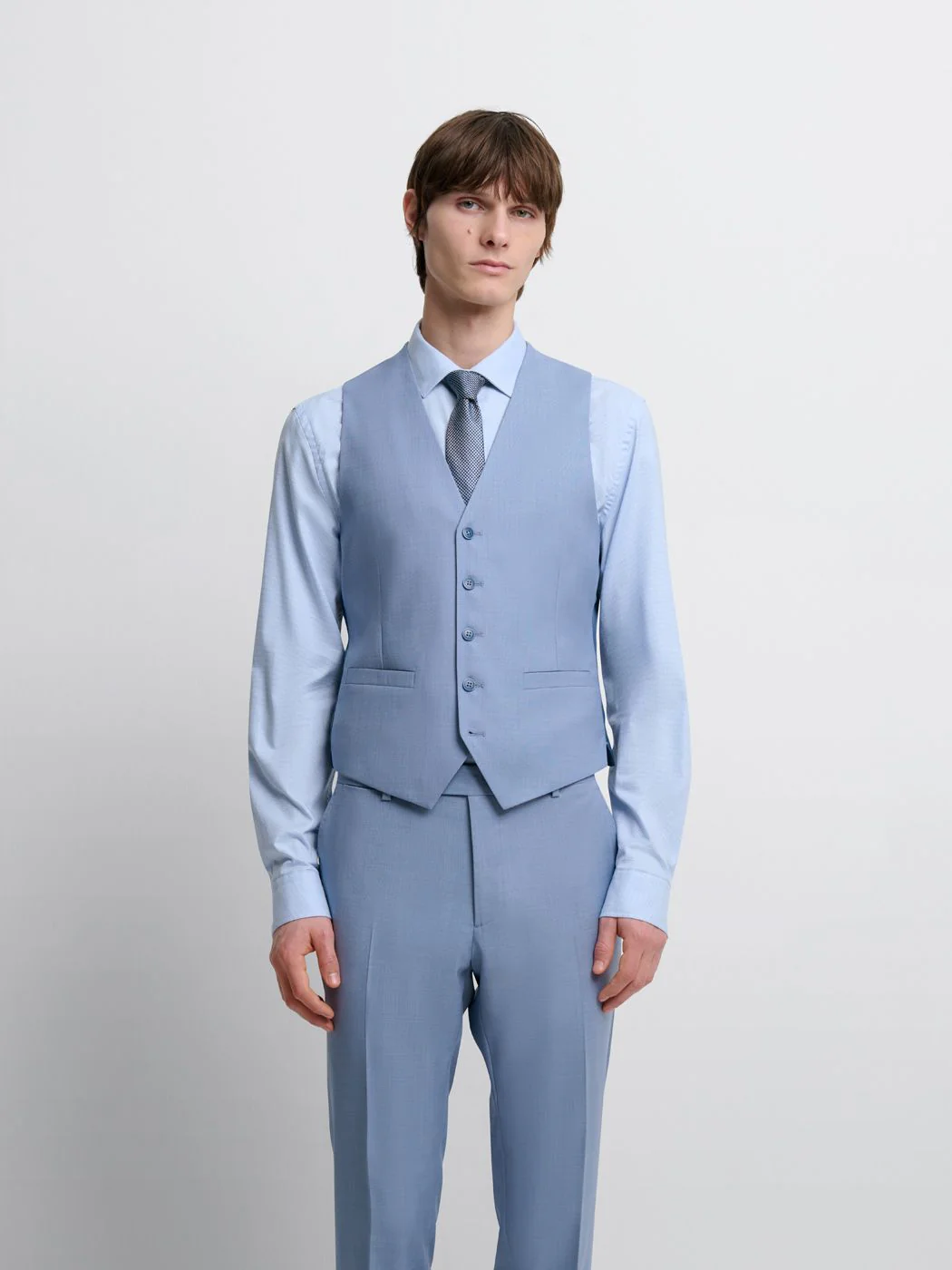 Costume 3 pièces slim en laine bleu clair - Image 8