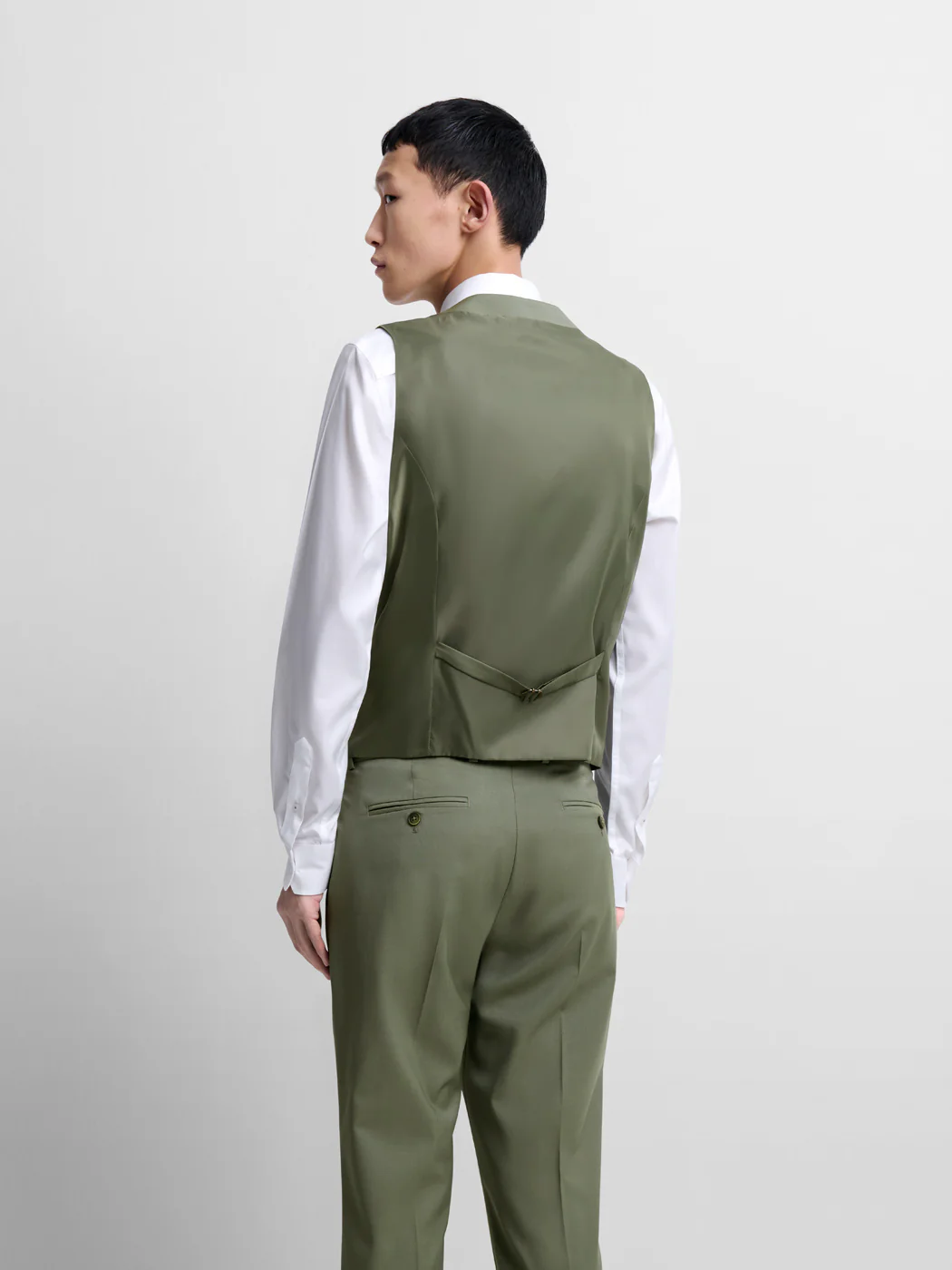 Costume 3 pièces slim en laine vert bronze - Image 8