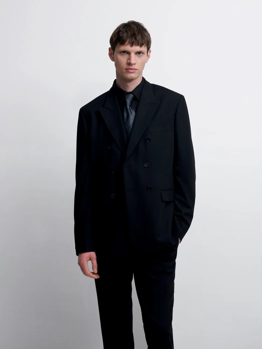 Costume croisé 2 pièces slim noir en laine - Image 2