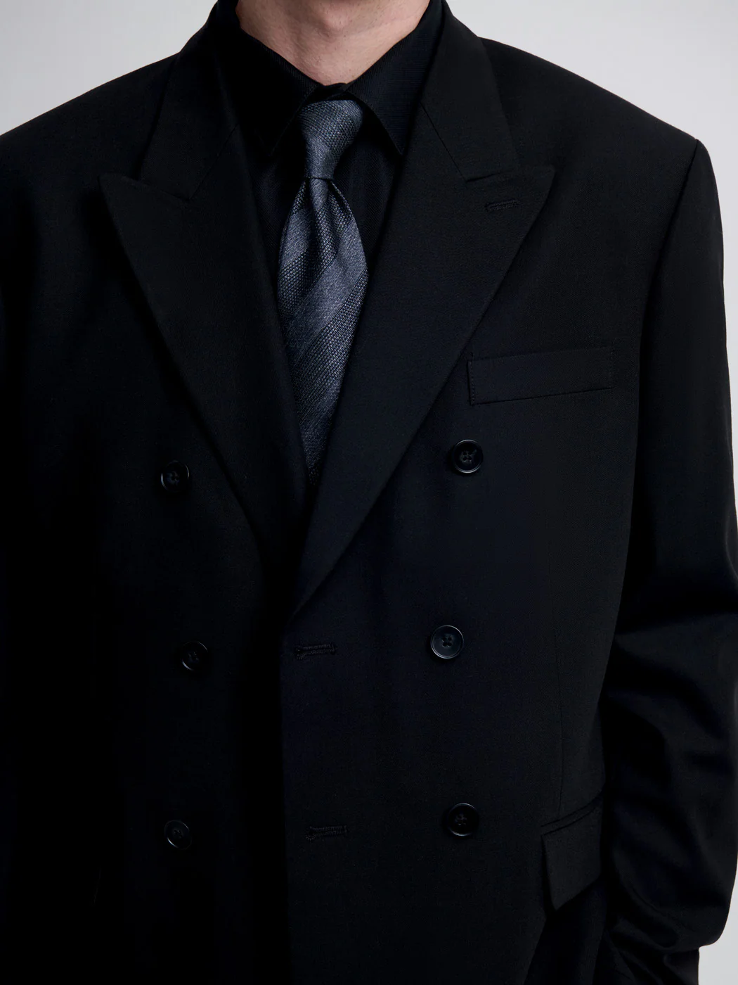 Costume croisé 2 pièces slim noir en laine - Image 4