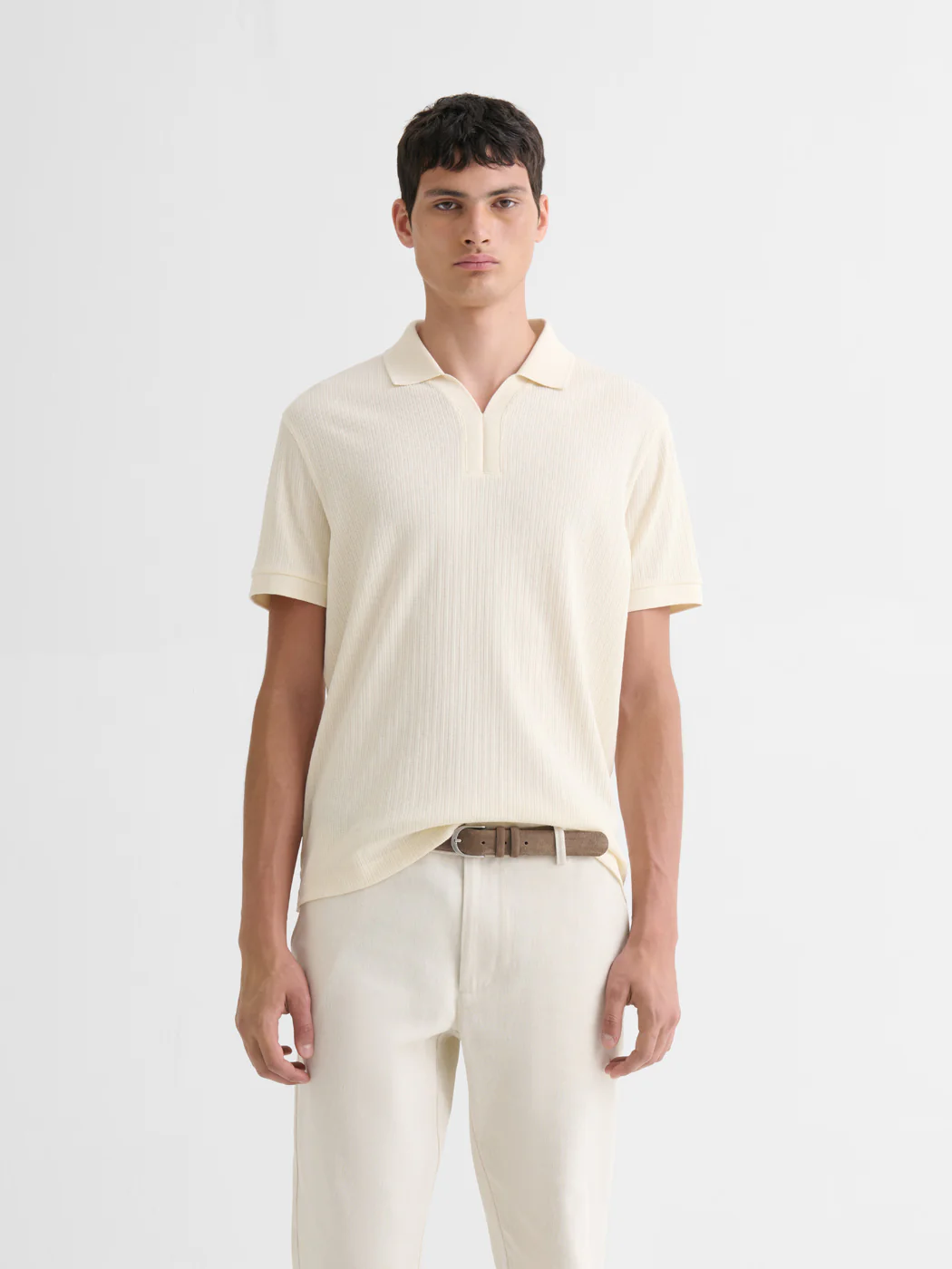 Polo col V effet maille