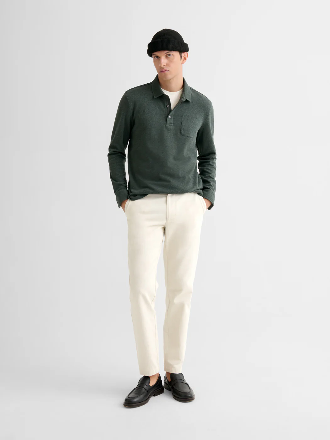 Polo manches longues chiné col boutonné - Image 4