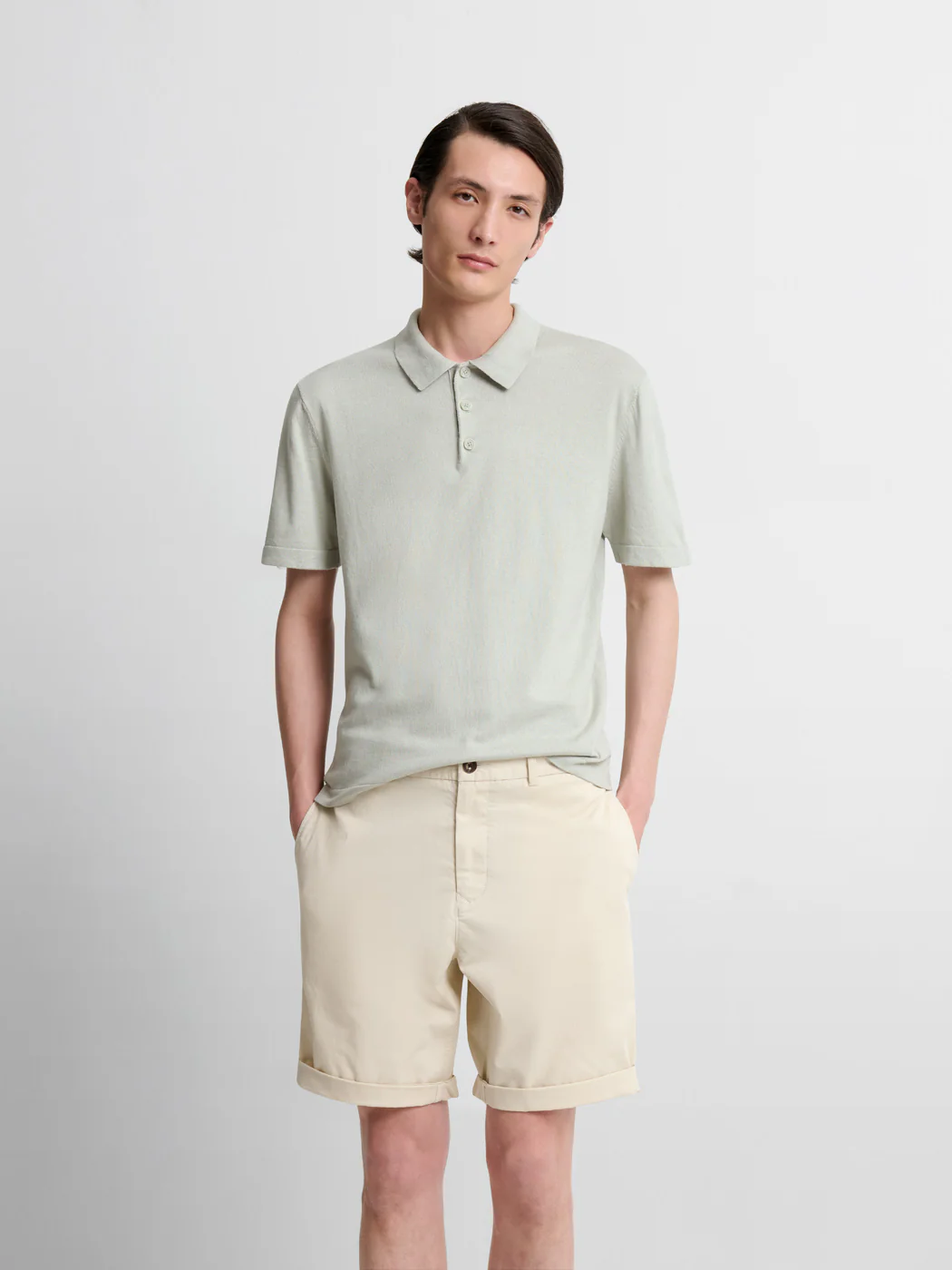 Polo  col boutonné en soie mélangé