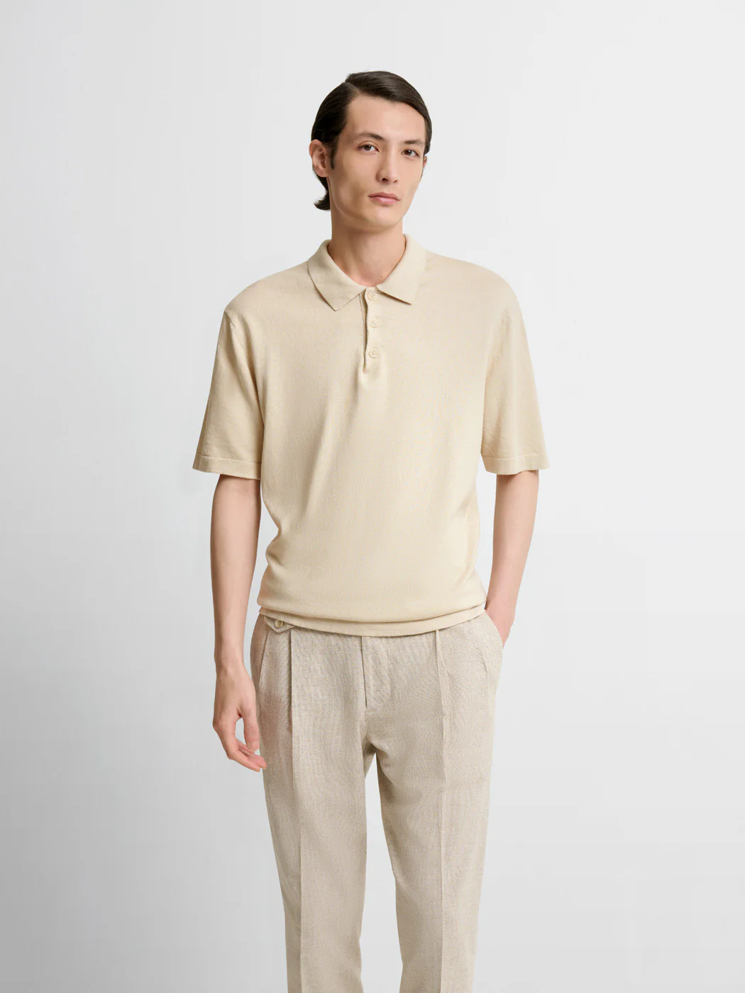 Polo  col boutonné en soie mélangé