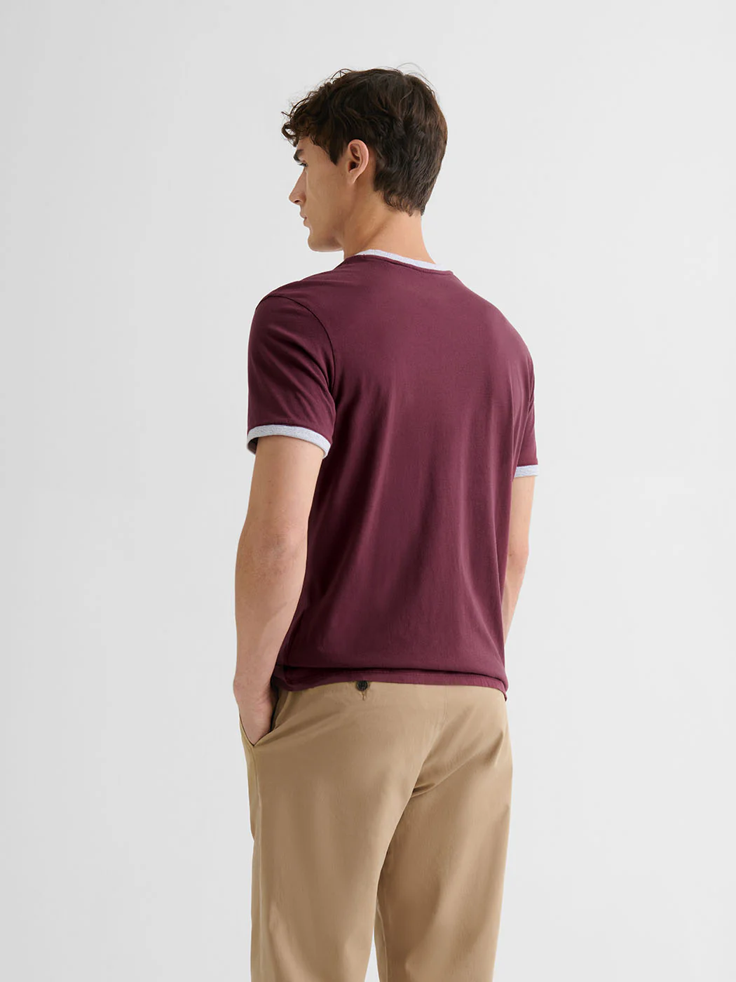 T-shirtcol rond contrasté en coton - Image 2