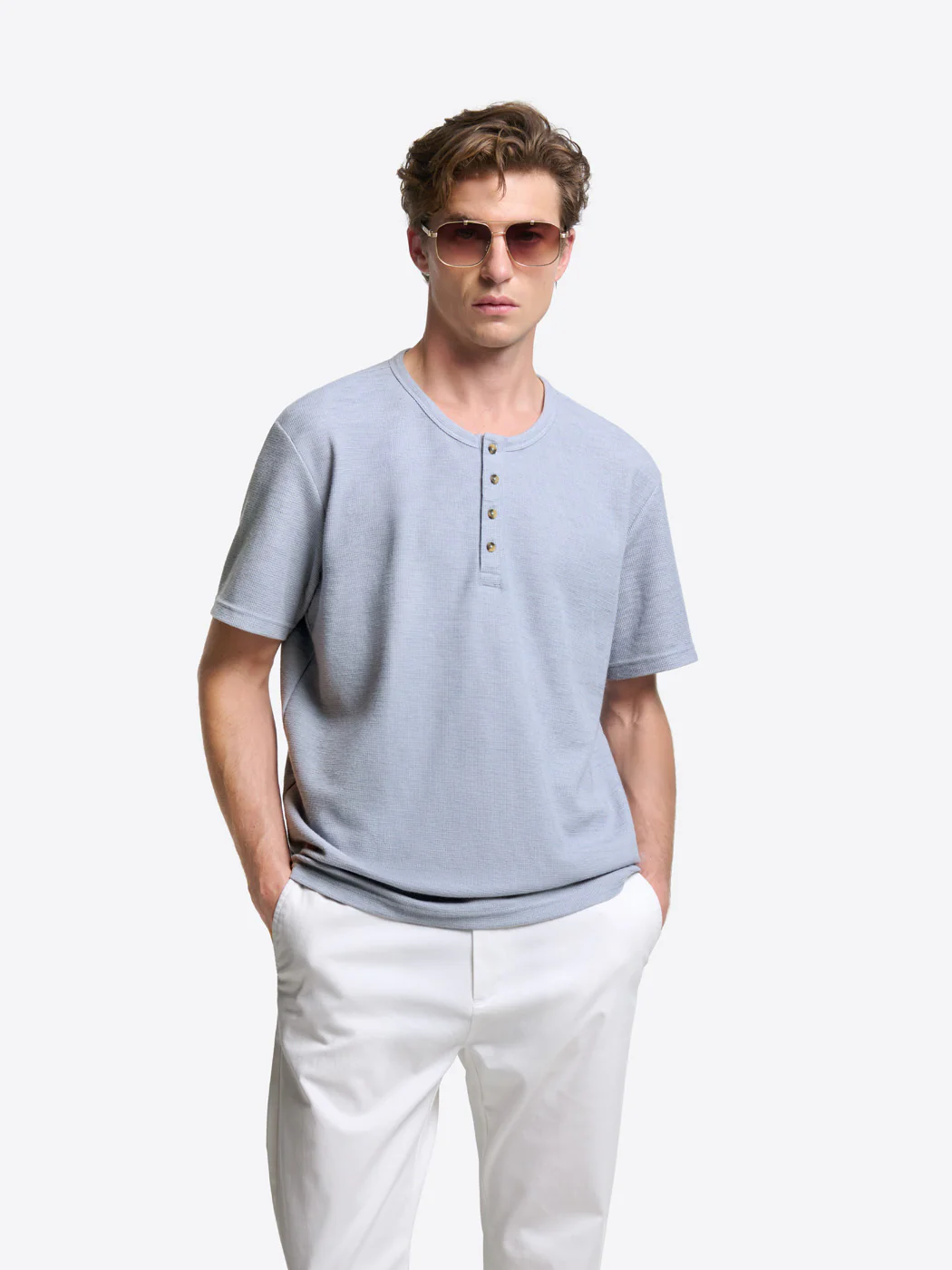 T-shirt col tunisien effet slub
