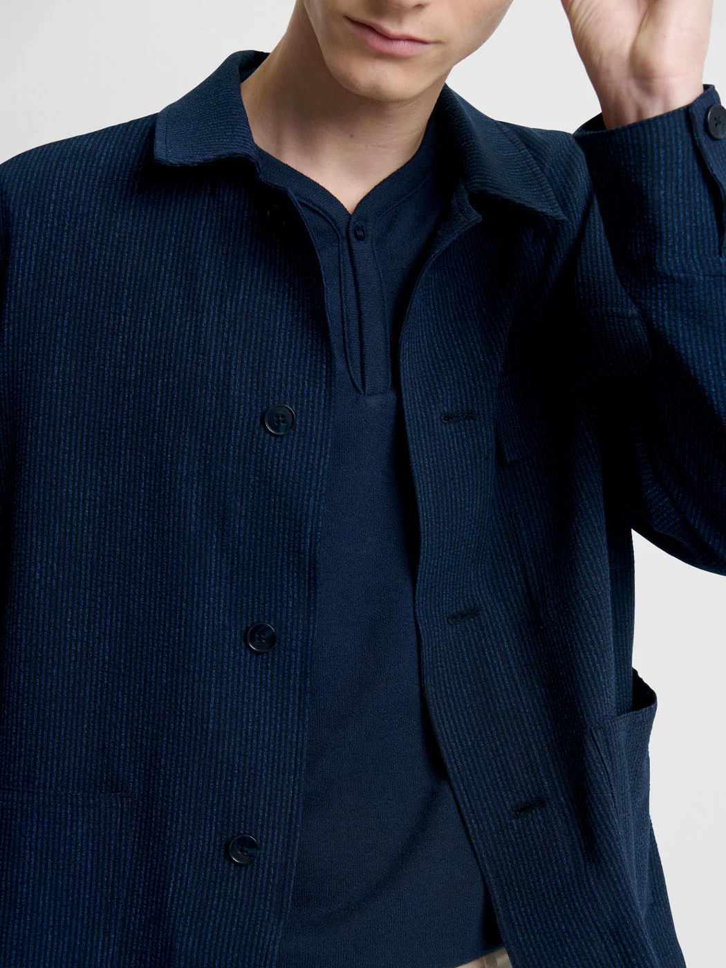 Veste regular col chemise en seersucker - Image 5